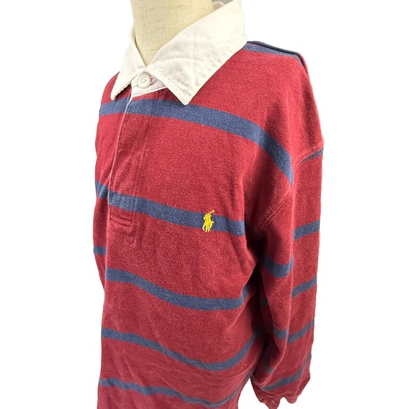 Polo Ralph Lauren Other - Polo Ralph Lauren Burgundy Navy Striped Long Sleeve Rugby Shirt Youth Large